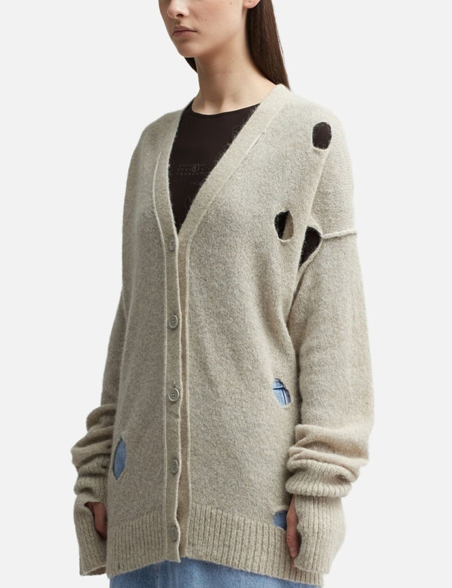 Women MM6 Maison Margiela Sweaters & Knits | Distressed Long Cardigan Beige