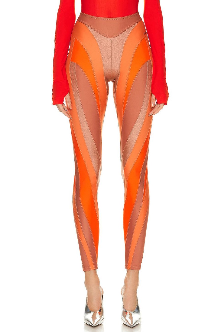 Women Mugler Pants | Illusion Legging Dark Blush Light Blush & Neon Orange