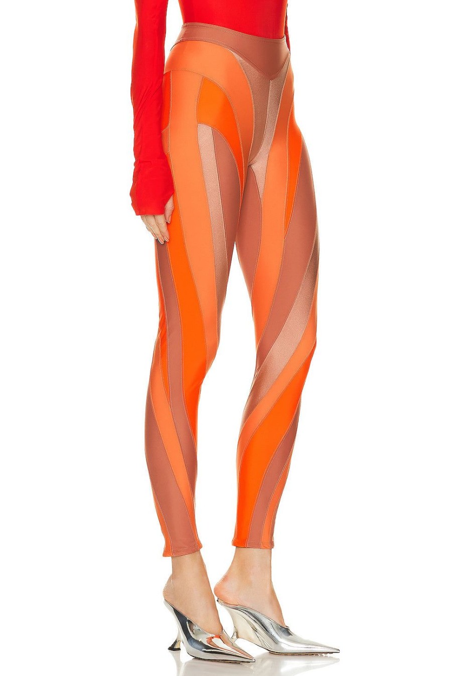 Women Mugler Pants | Illusion Legging Dark Blush Light Blush & Neon Orange