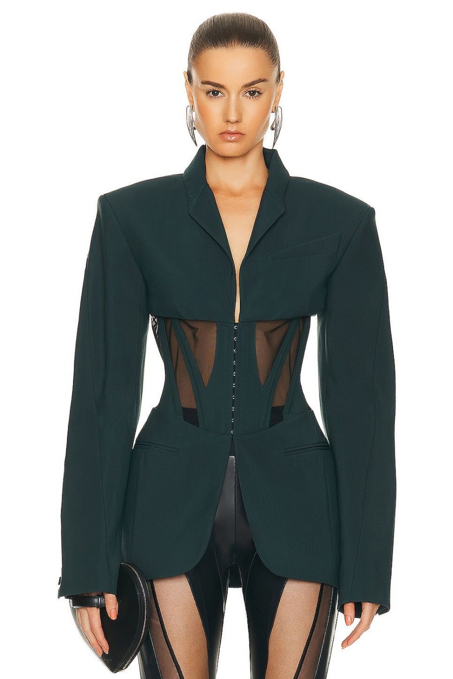 Women Mugler Jackets & Coats | Corset Blazer Dark Green & Dark Green