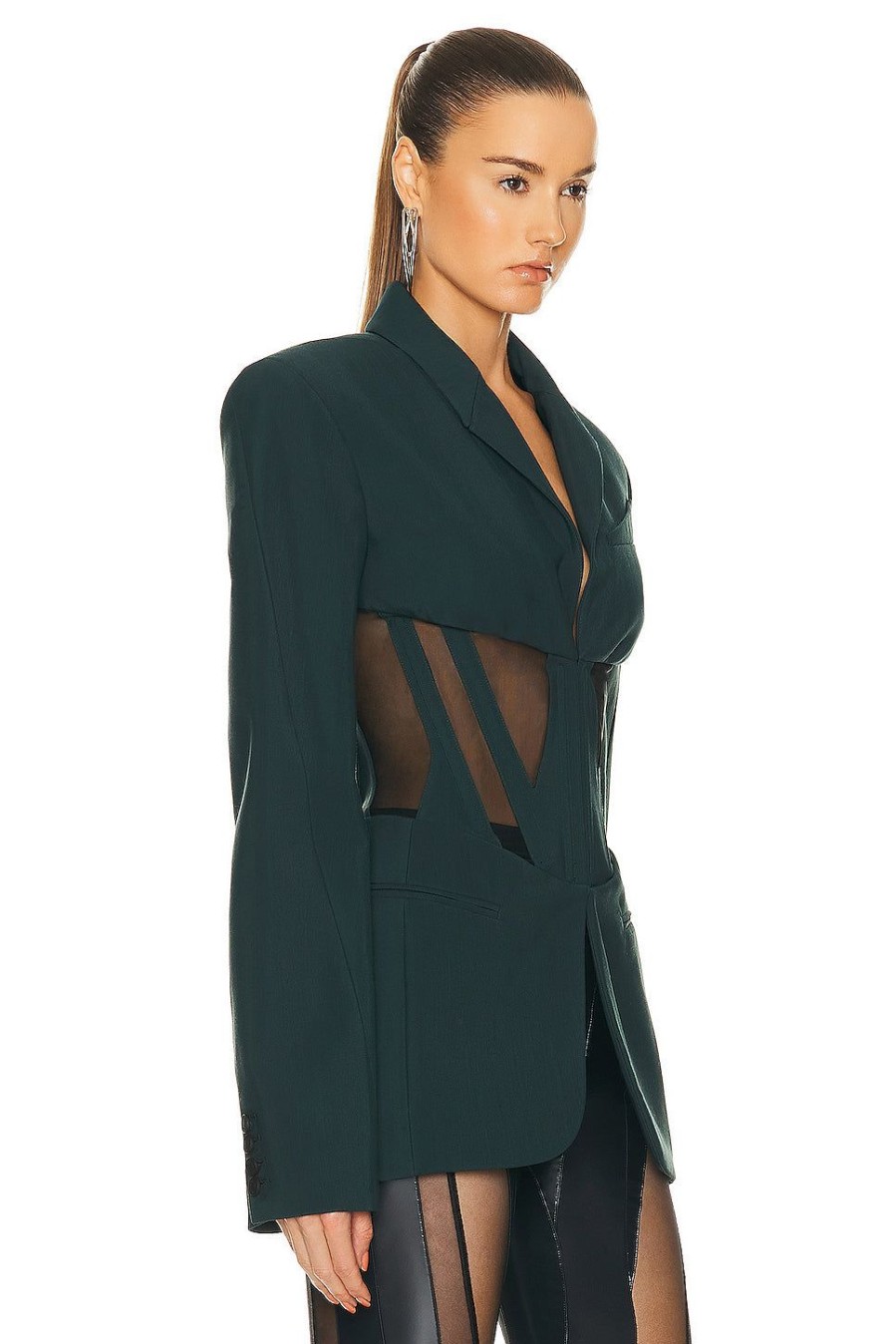 Women Mugler Jackets & Coats | Corset Blazer Dark Green & Dark Green