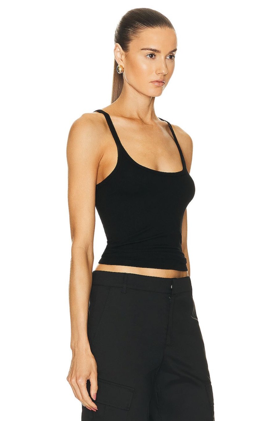 Women Enza Costa Tops | Silk Knit U Tank Top Black