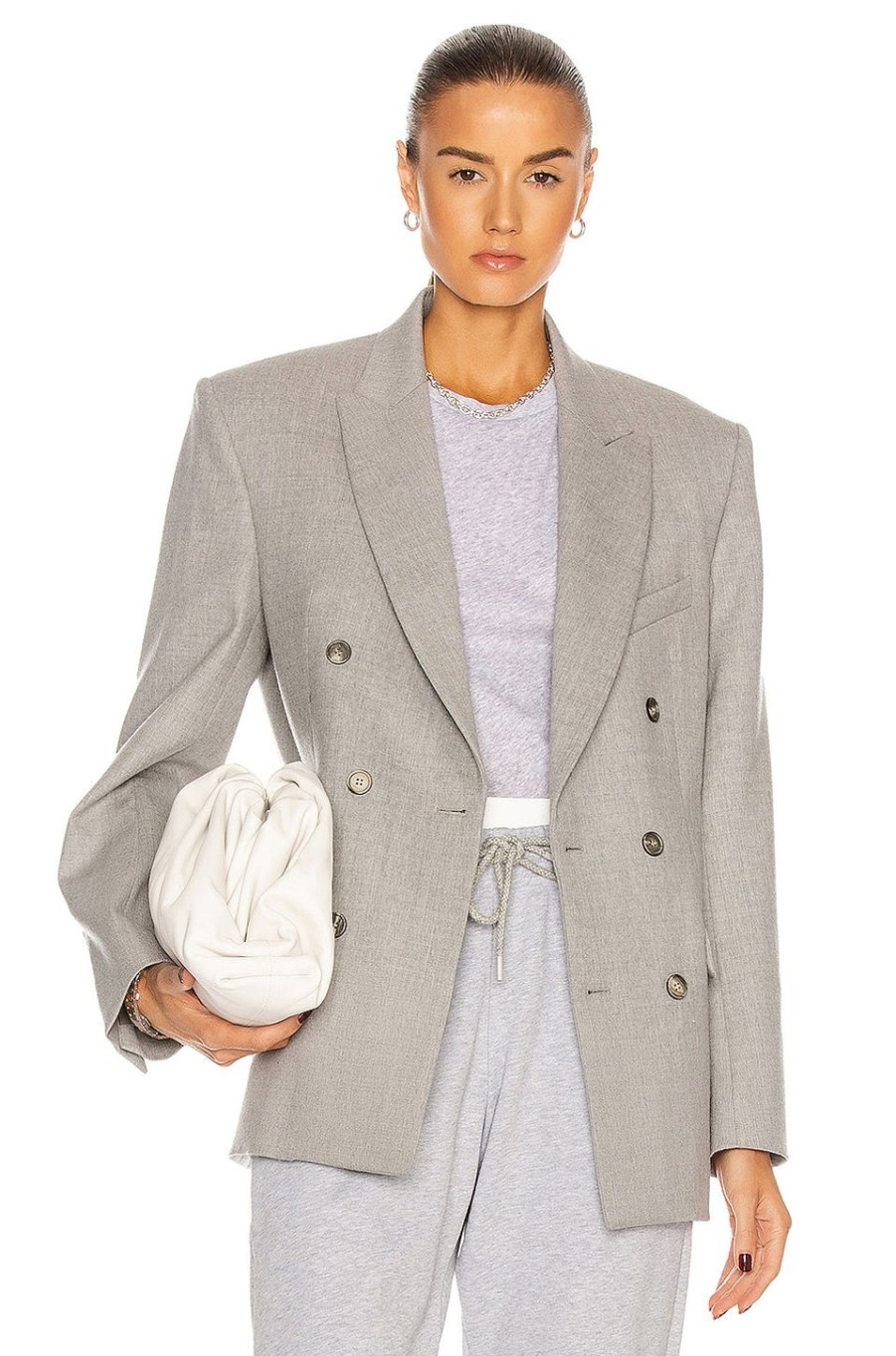 Women WARDROBE.NYC Jackets & Coats | Double Breasted Blazer Grey Flannel