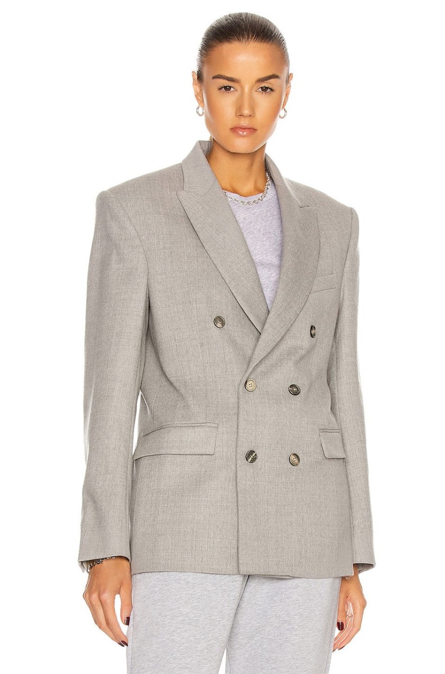 Women WARDROBE.NYC Jackets & Coats | Double Breasted Blazer Grey Flannel