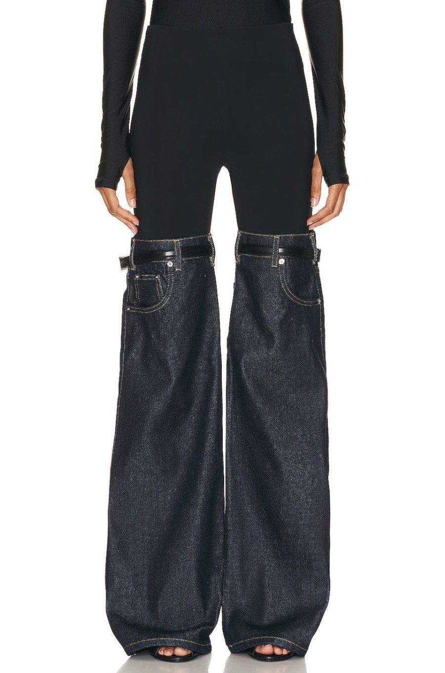 Women Coperni Pants | Hybrid Denim Flare Trousers Black & Dark Navy