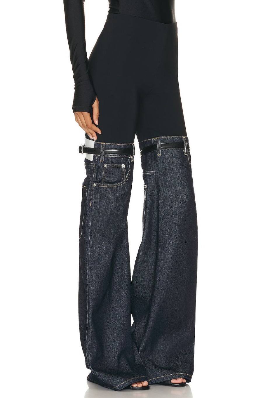 Women Coperni Pants | Hybrid Denim Flare Trousers Black & Dark Navy