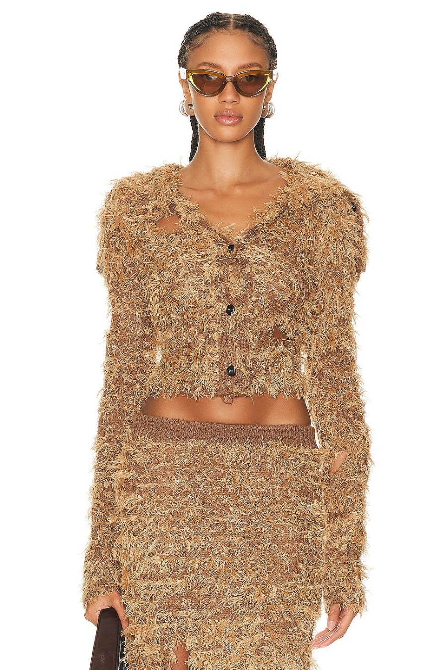 Women Acne Studios Sweaters & Knits | Fuzzy Cardigan Camel Brown