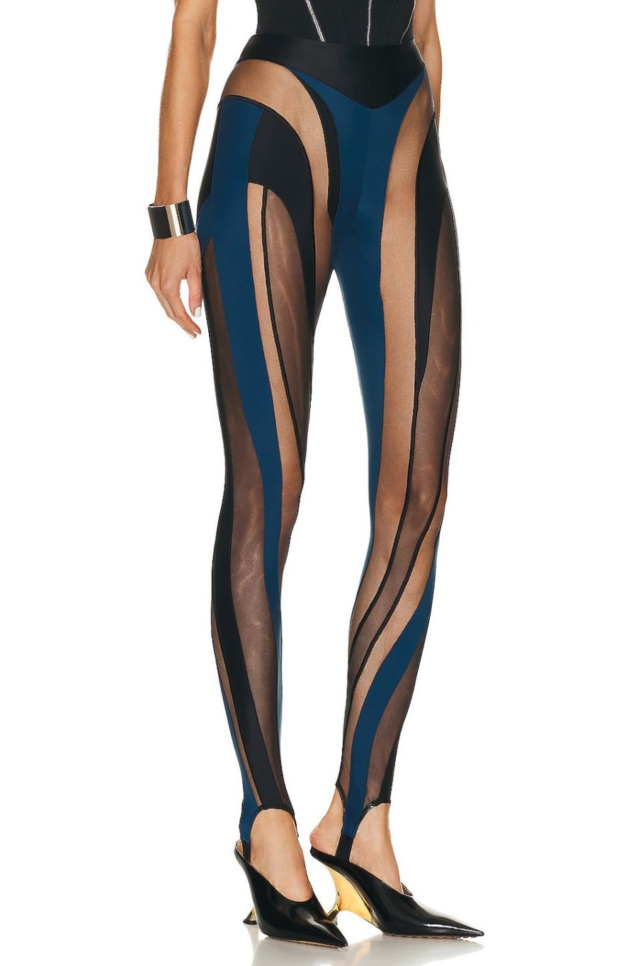 Women Mugler Pants | Spiral Illusion Legging Black & Black