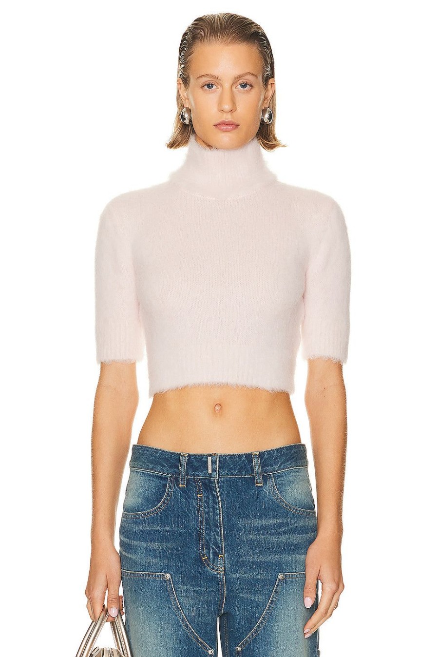 Women Givenchy Sweaters & Knits | 4G Tonal High Neck Cropped Sweater Blush Pink