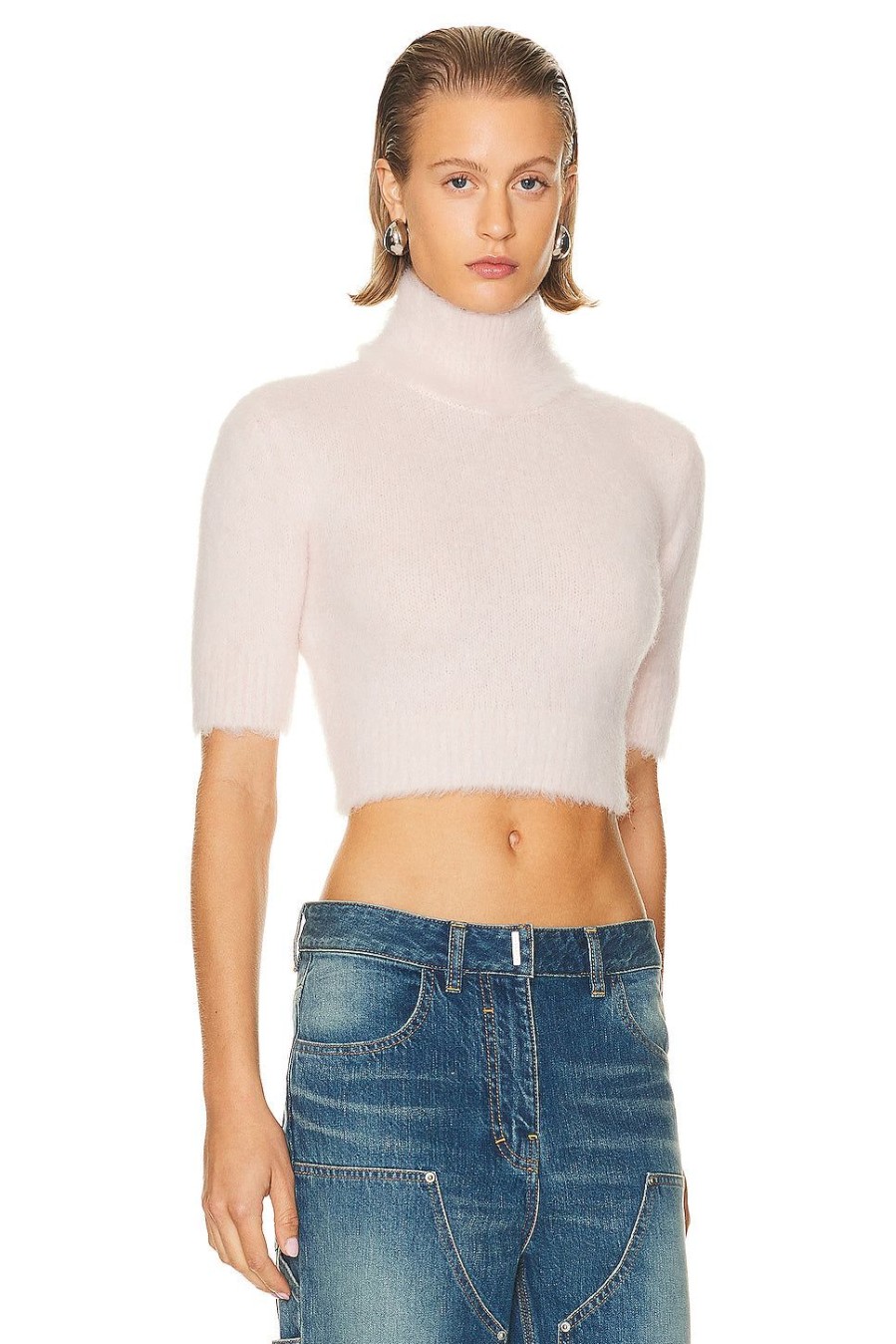 Women Givenchy Sweaters & Knits | 4G Tonal High Neck Cropped Sweater Blush Pink