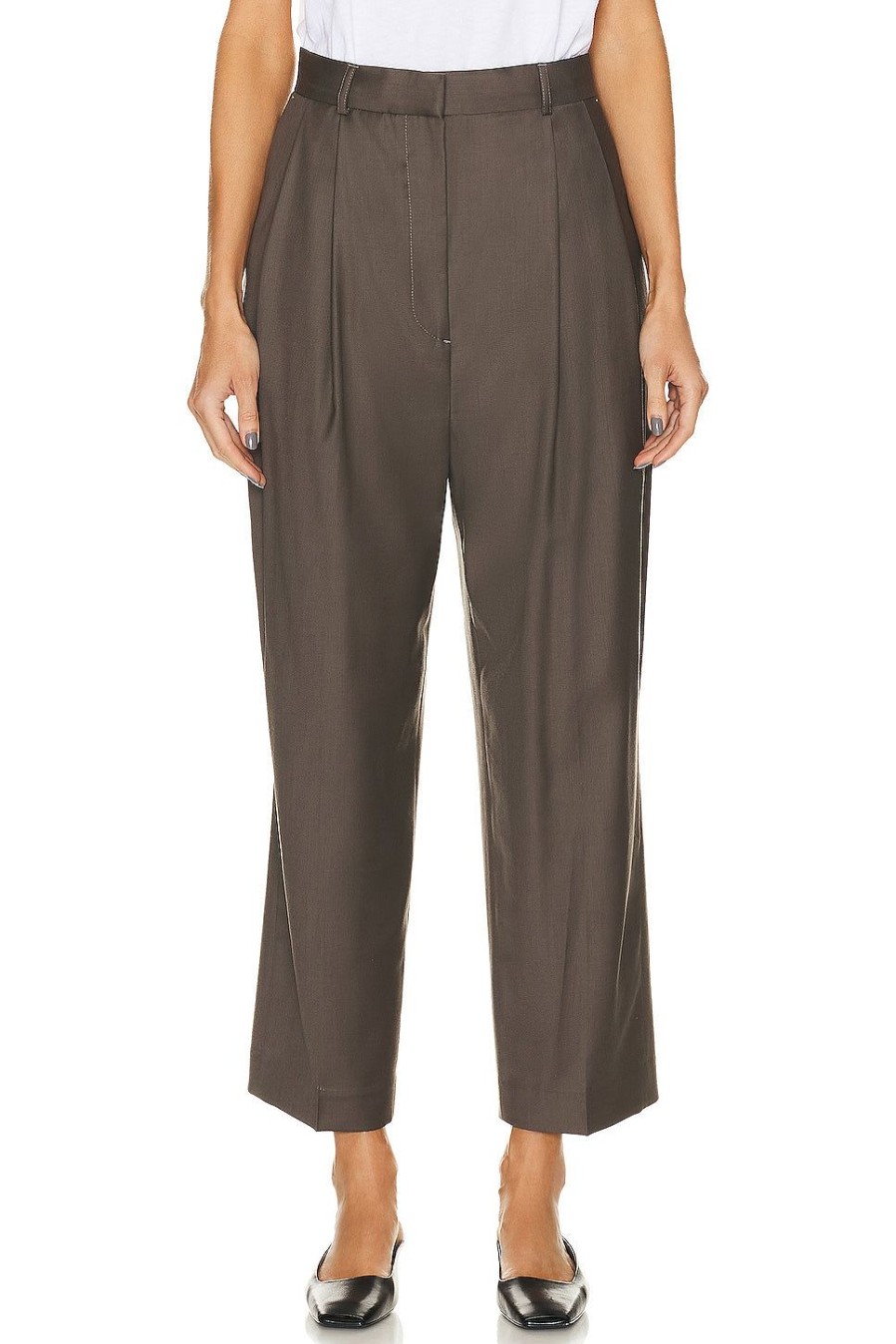 Women Toteme Pants | Double Pleated Cropped Trouser Ash