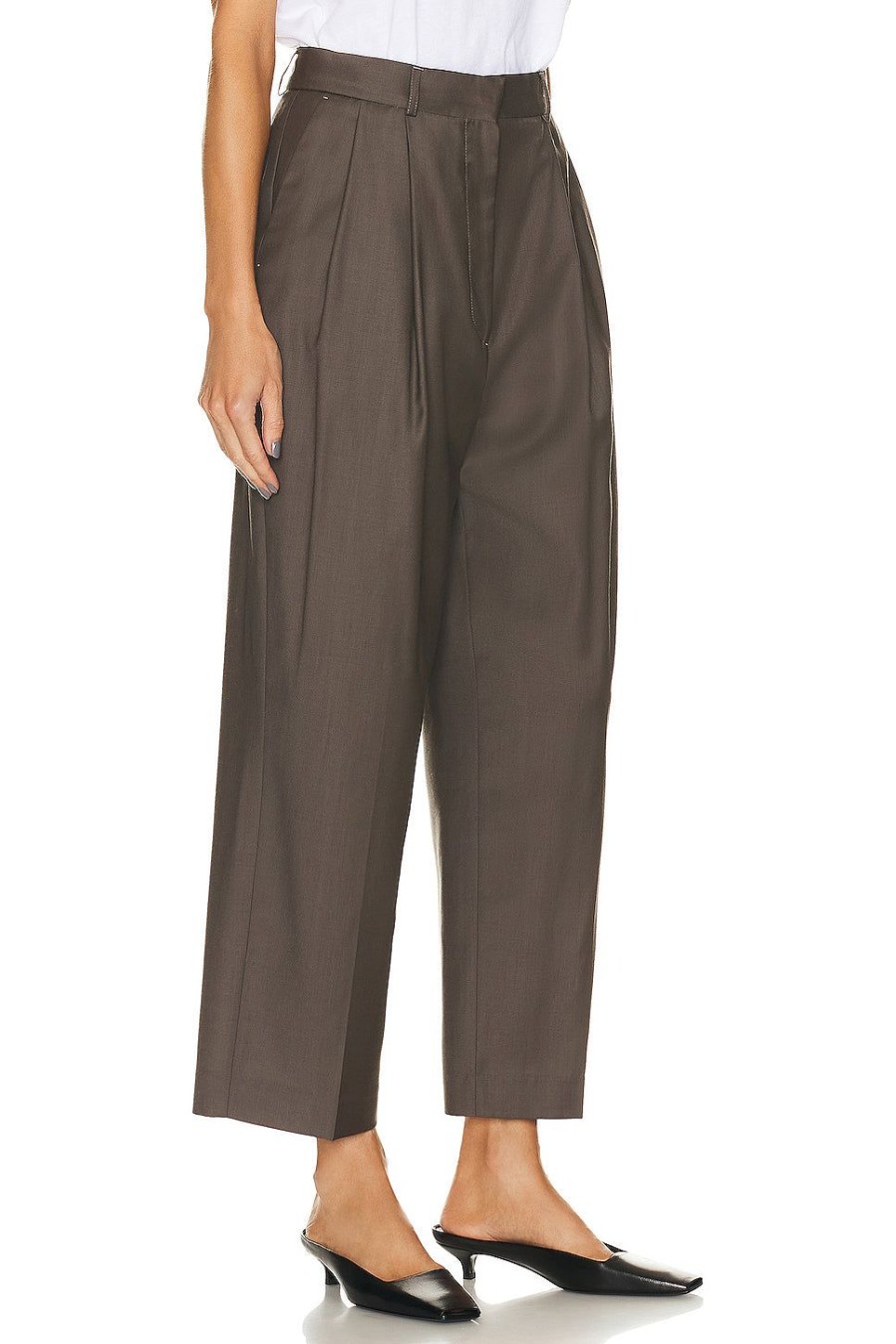 Women Toteme Pants | Double Pleated Cropped Trouser Ash