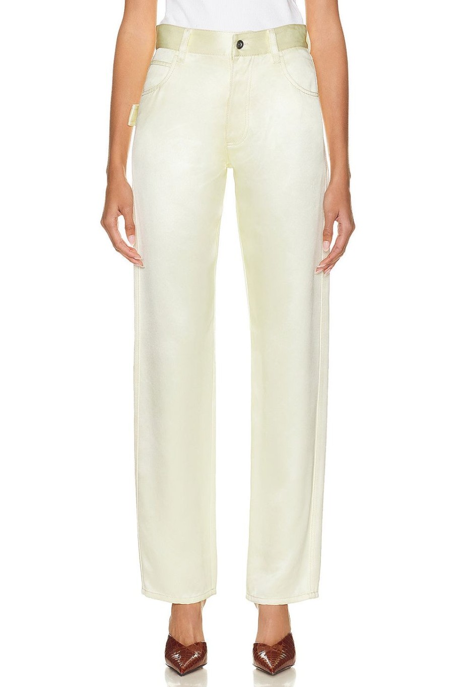 Women Bottega Veneta Pants | Twill Straight Leg Trouser Camomile