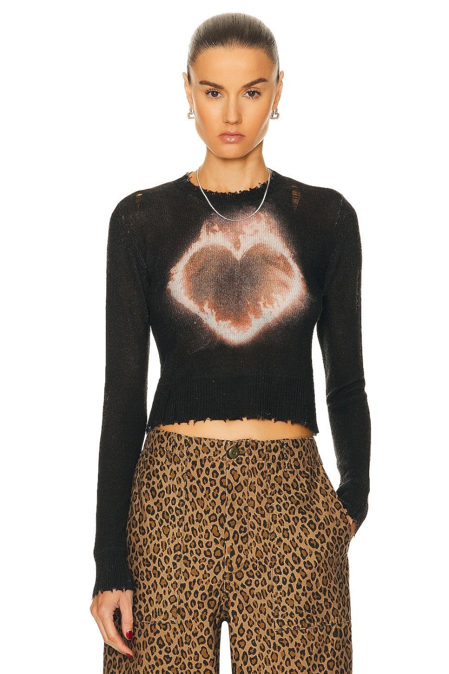 Women R13 Sweaters & Knits | Flaming Heart Baby Crewneck Flaming Heart On Black