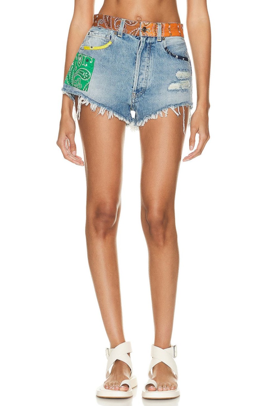 Women ALANUI Shorts | California Patchwork Denim Short Light Blue