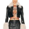 Women Marine Serre Jackets & Coats | Embossed Leather Cropped Jacket Black