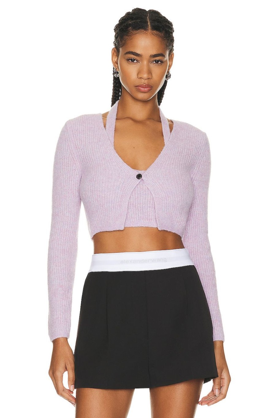 Women Alexander Wang Sweaters & Knits | Twinset Halter Cardigan Lavender Frost