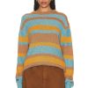 Women The Elder Statesman Sweaters & Knits | June Stripe Crew Sweater Speckled Gold Seafoam & Cider