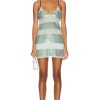 Women fleur du mal Dresses | Sequin Stripe Mini V Neck Slip Dress Jade Sequin Stripe