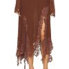 Women Acne Studios Skirts | Lace Trim Midi Skirt Rust Brown