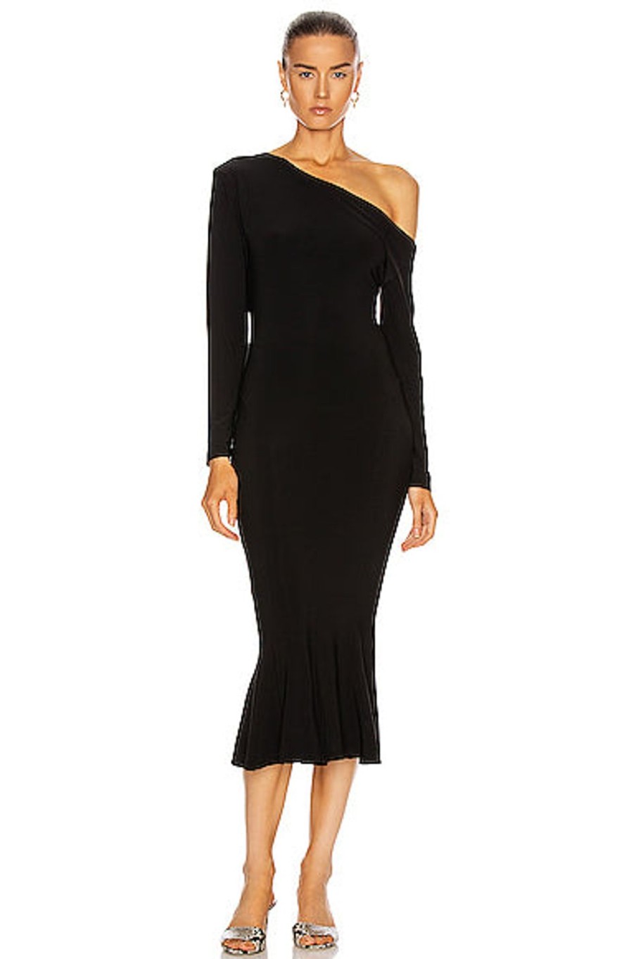 Women Norma Kamali Dresses | Long Sleeve Drop Shoulder Fishtail Dress Black