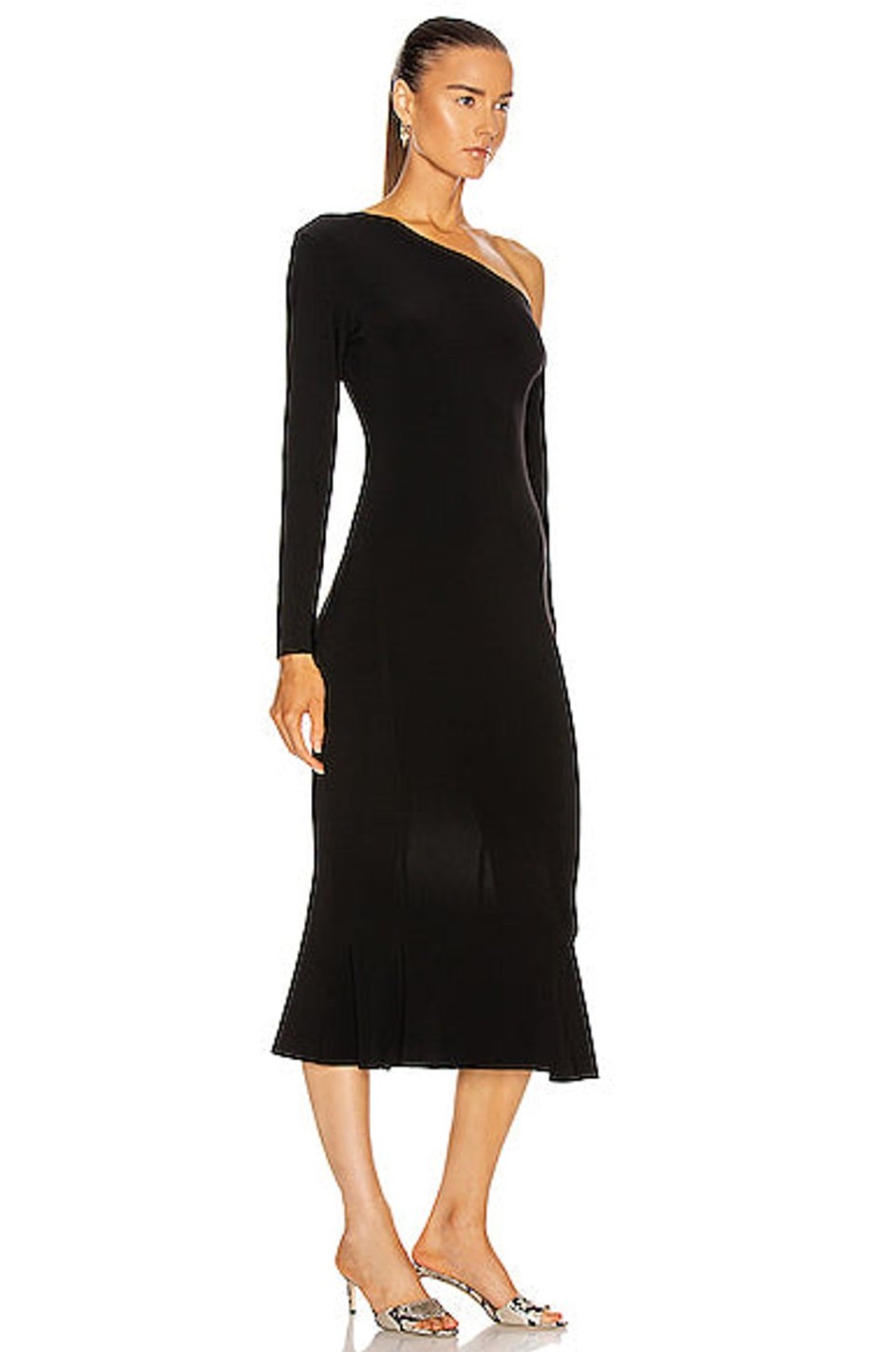 Women Norma Kamali Dresses | Long Sleeve Drop Shoulder Fishtail Dress Black