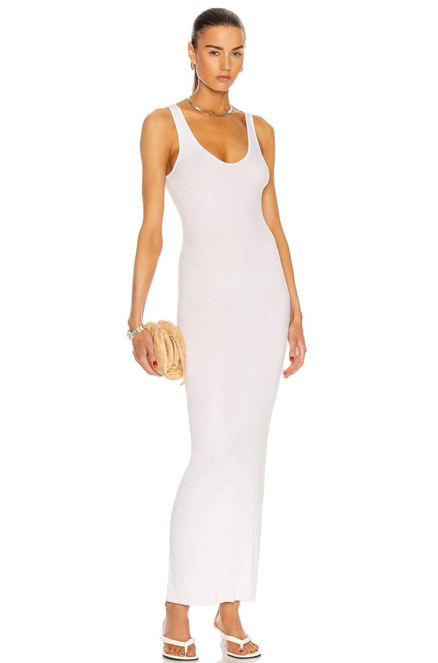 Women Enza Costa Dresses | Silk Rib Ankle Length Tank Dress White