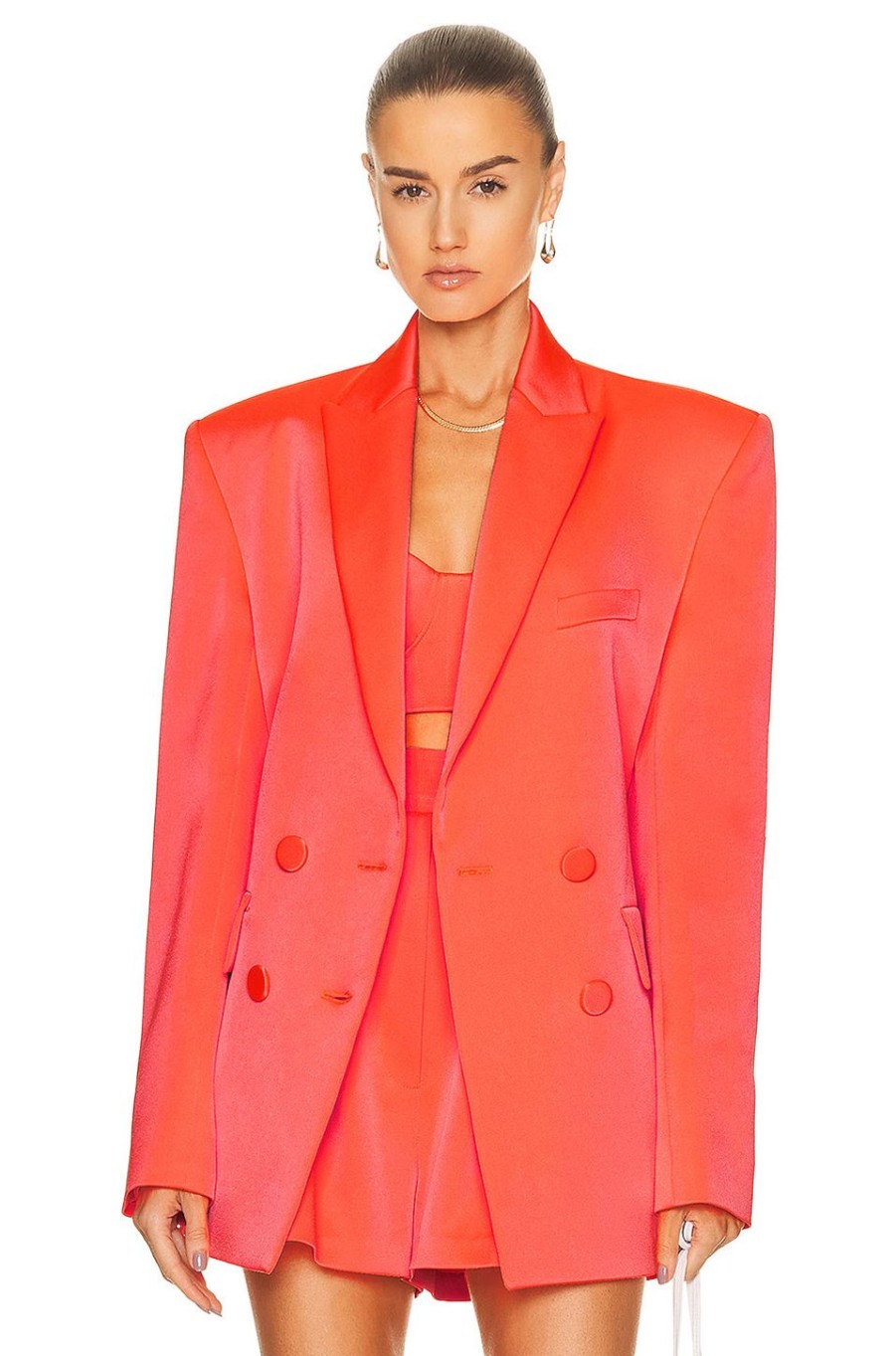 Women Alex Perry Jackets & Coats | Wells Boyfriend Double Breasted Blazer Coral