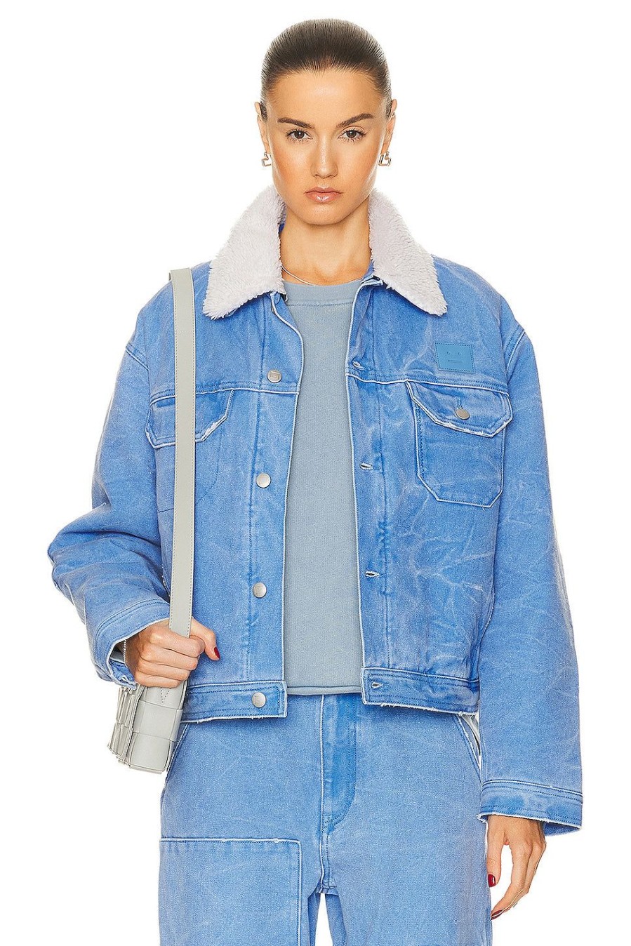 Women Acne Studios Jackets & Coats | Face Denim Jacket Powder Blue