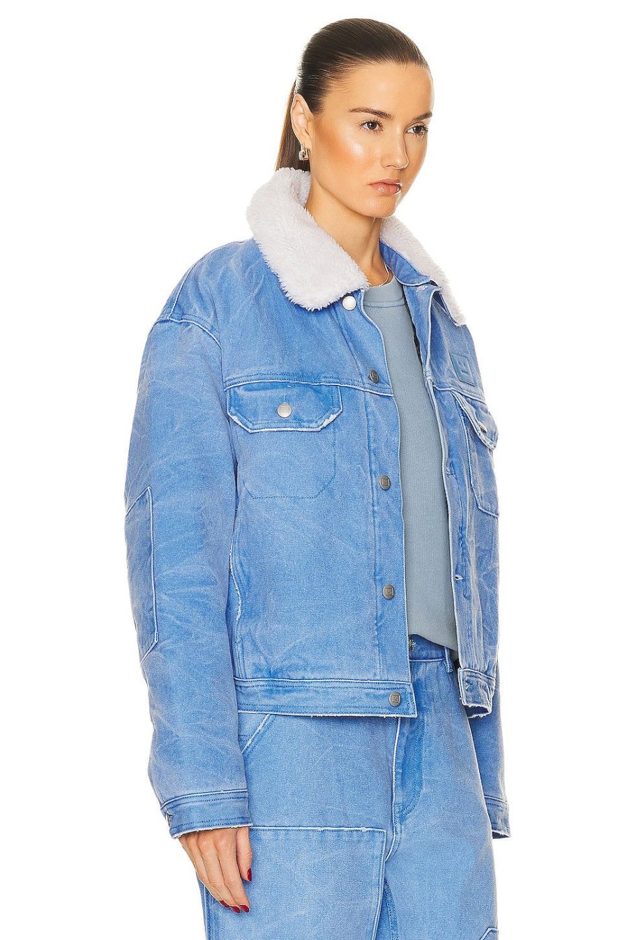 Women Acne Studios Jackets & Coats | Face Denim Jacket Powder Blue