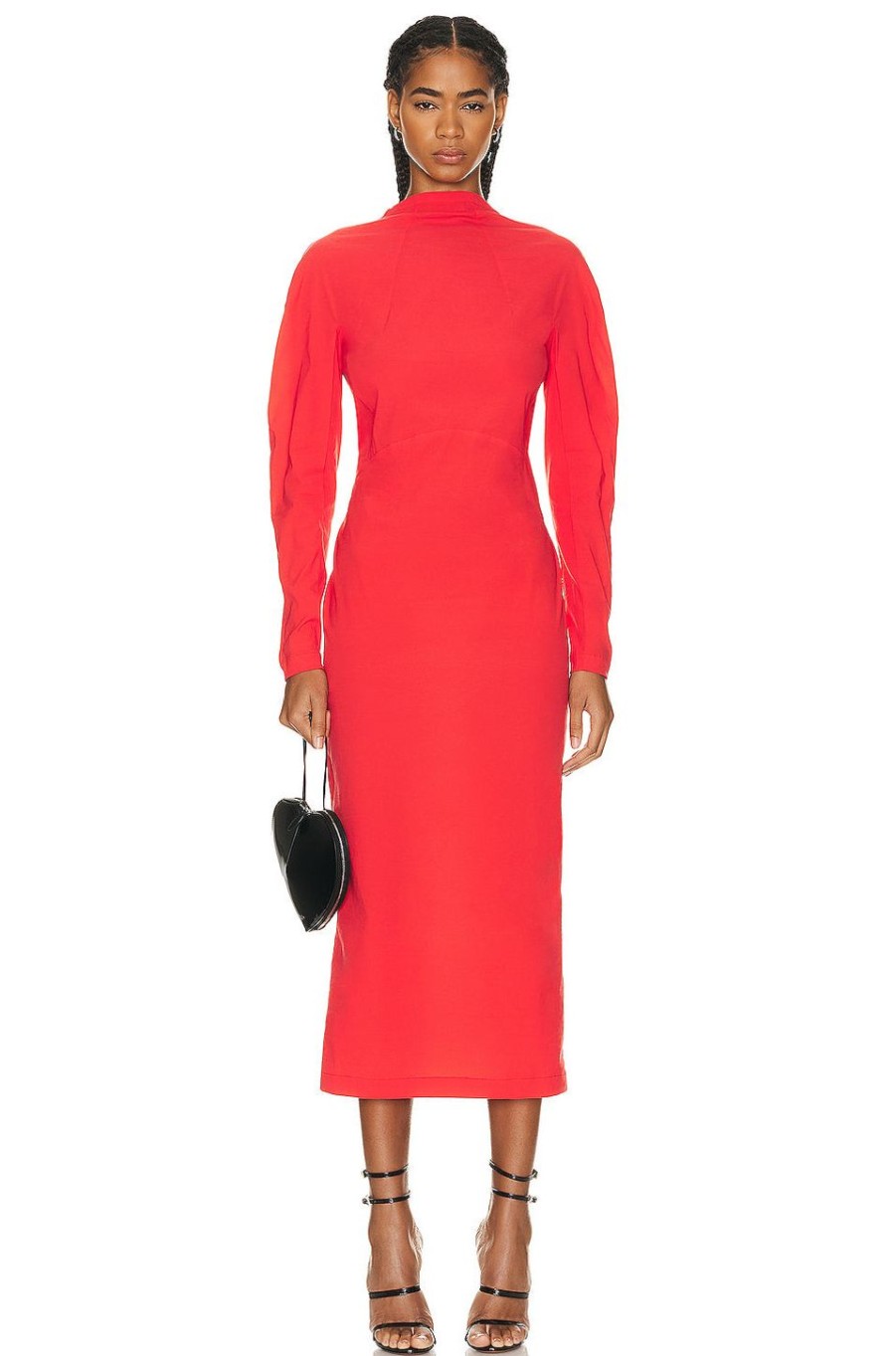 Women ALAÏA Dresses | Long Sleeve Midi Dress Rouge