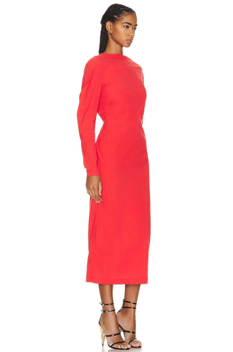 Women ALAÏA Dresses | Long Sleeve Midi Dress Rouge