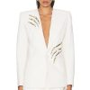 Women AREA Jackets & Coats | Crystal Claw Relaxed Blazer Ivory