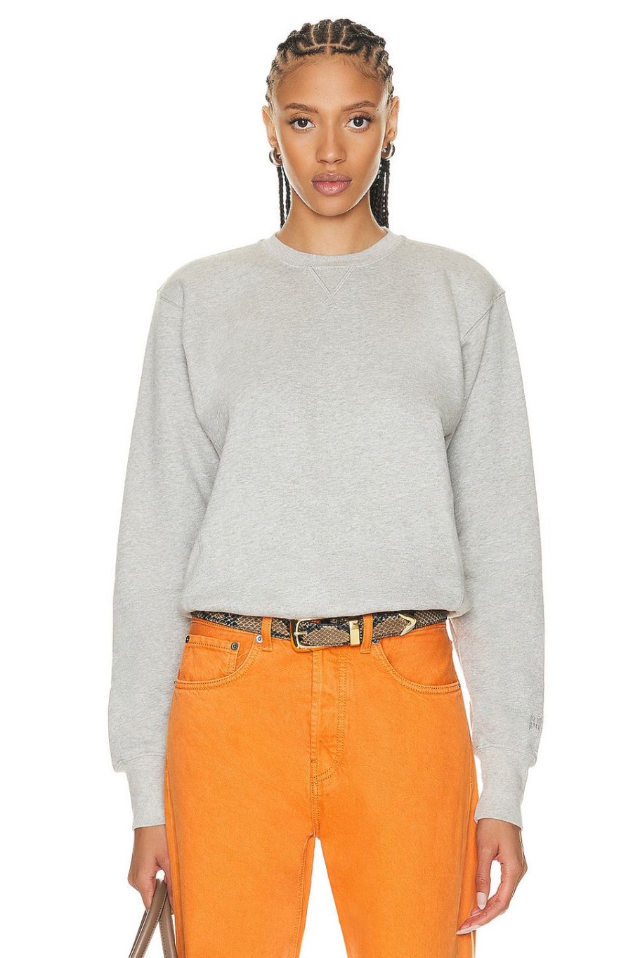 Women Toteme Sweaters & Knits | Crewneck Cotton Sweatshirt In Grey Melange