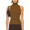 Women Enza Costa Sweaters & Knits | Rib Sleeveless Turtleneck Sweater Olive