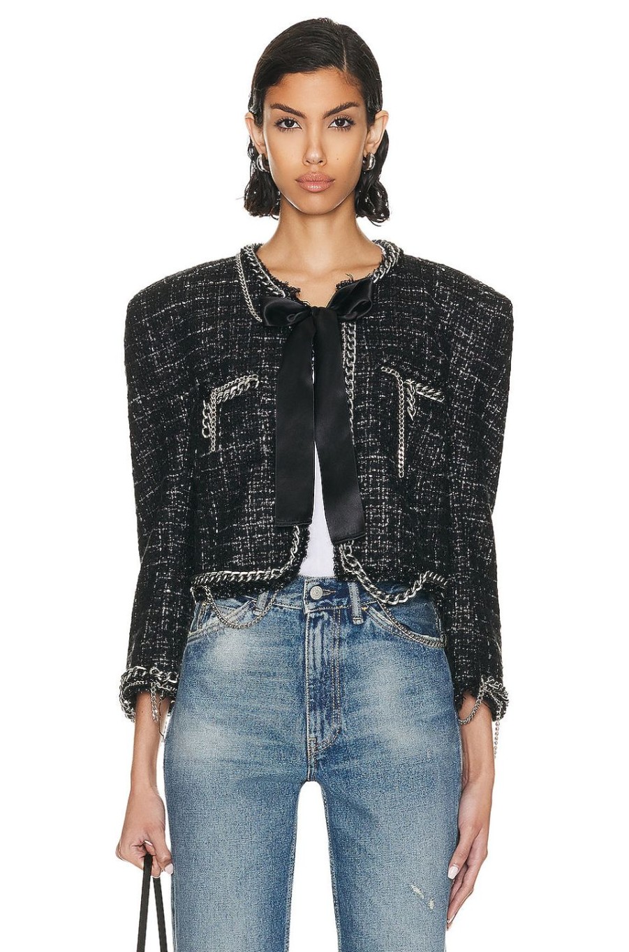 Women R13 Jackets & Coats | Square Shoulder Tweed Jacket Black