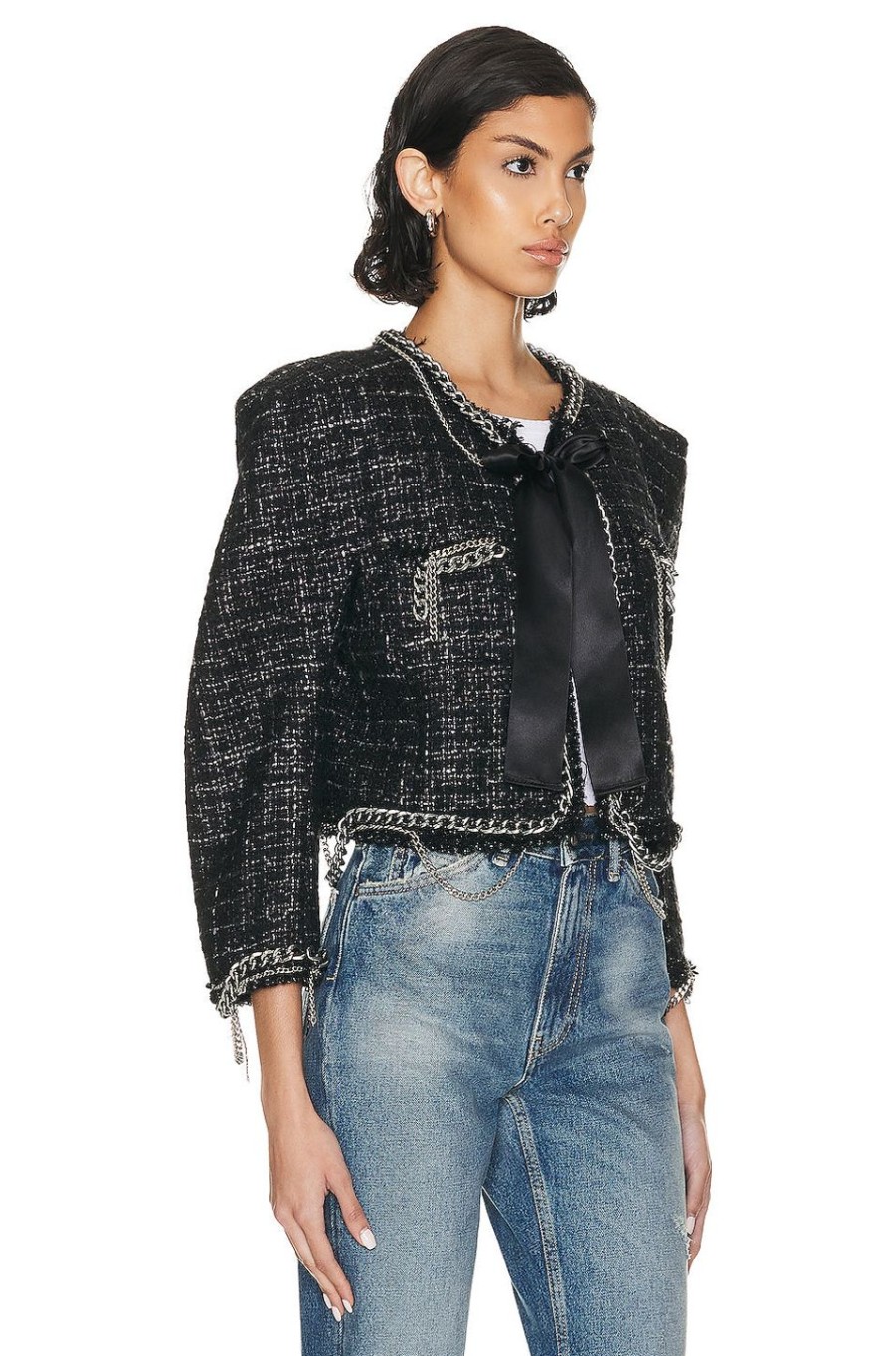 Women R13 Jackets & Coats | Square Shoulder Tweed Jacket Black