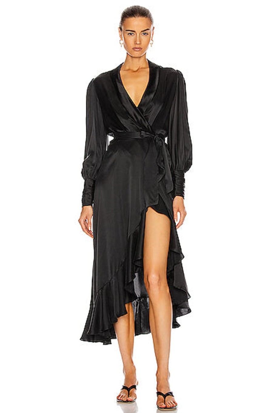 Women Zimmermann Dresses | Silk Wrap Midi Dress Black