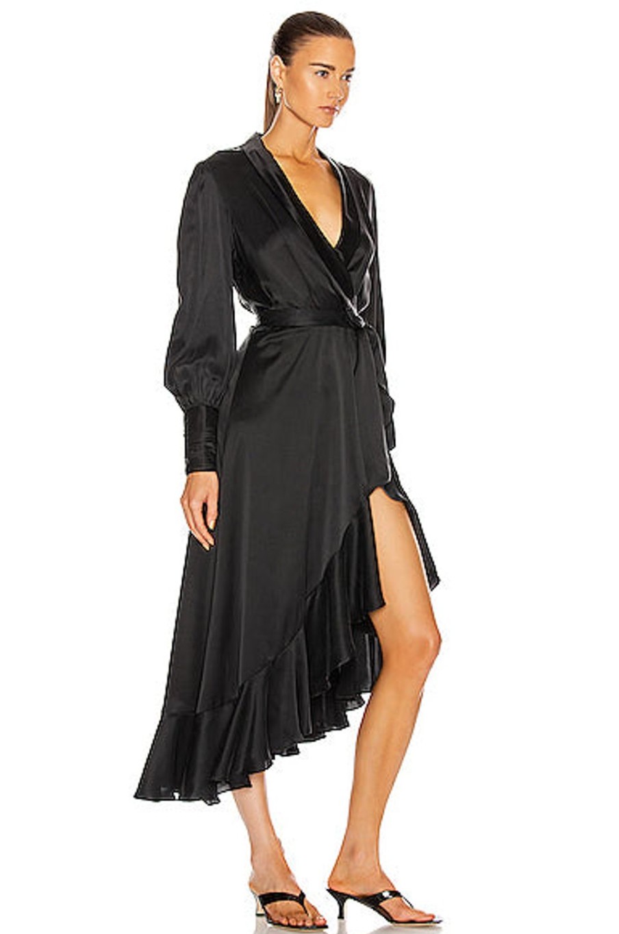 Women Zimmermann Dresses | Silk Wrap Midi Dress Black