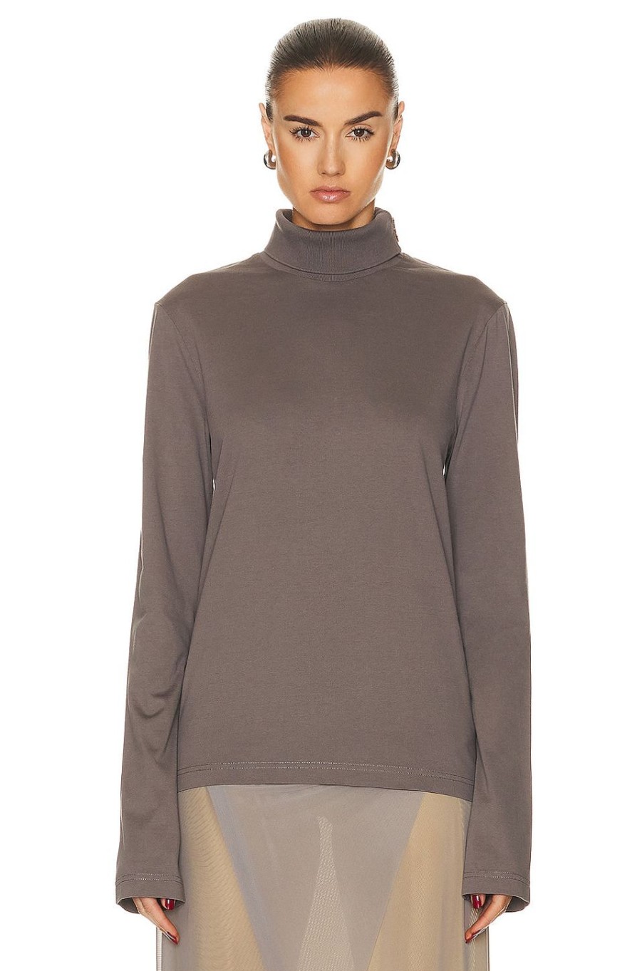 Women Acne Studios Sweaters & Knits | Turtleneck Long Sleeve Top Mud Grey