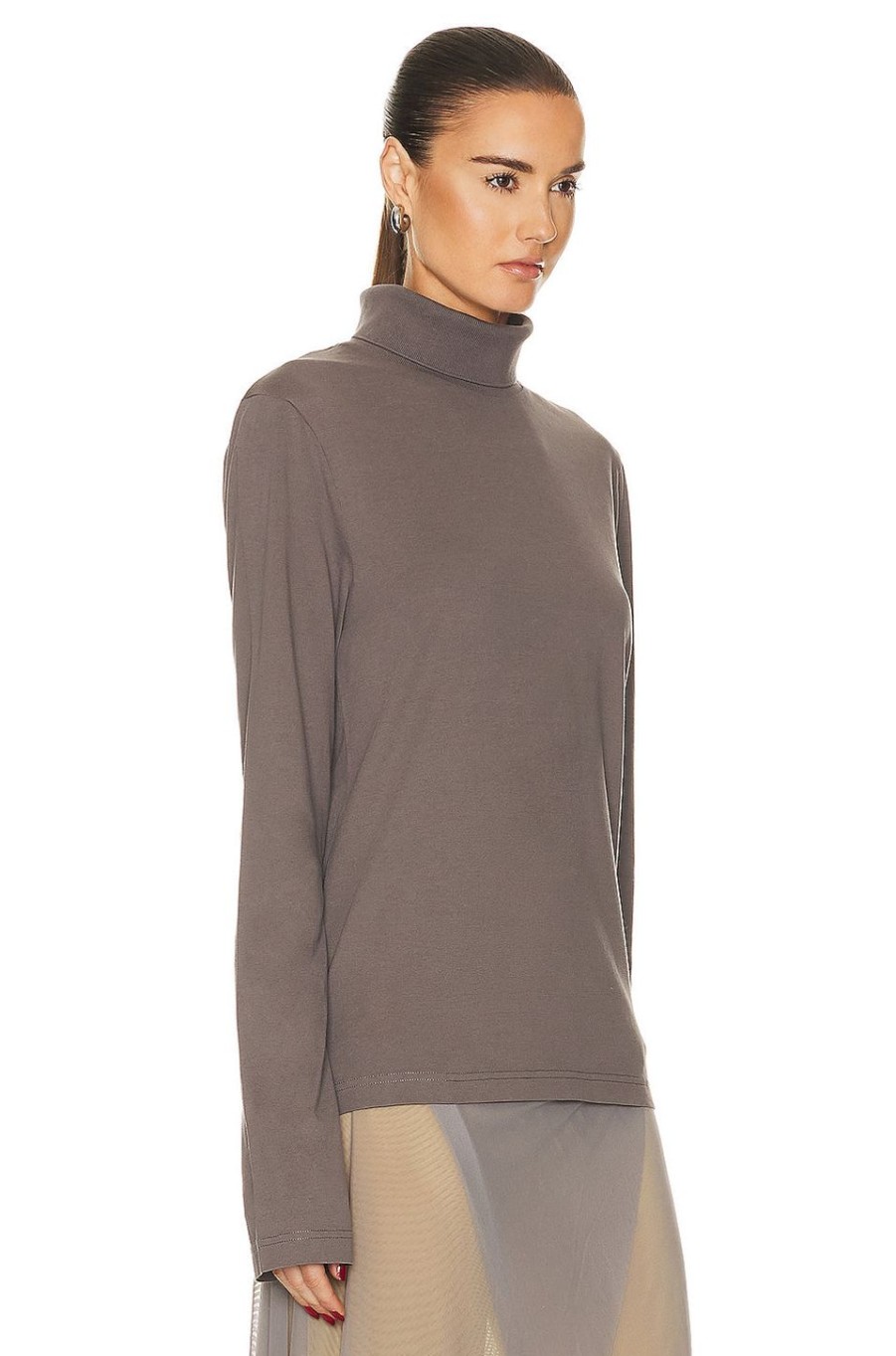 Women Acne Studios Sweaters & Knits | Turtleneck Long Sleeve Top Mud Grey