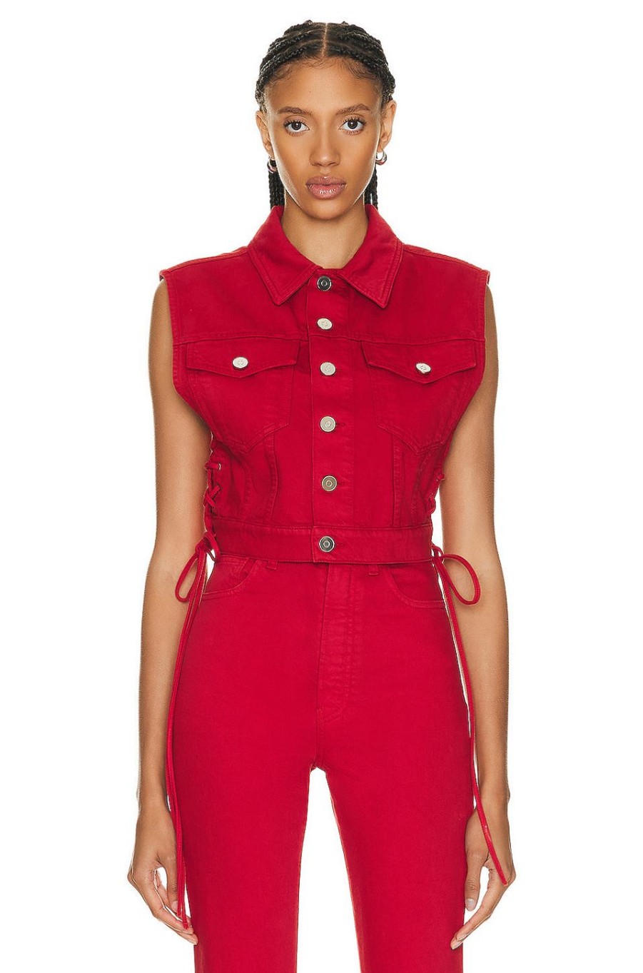 Women ALAÏA Jackets & Coats | Eyelet Vest Rouge Alaia