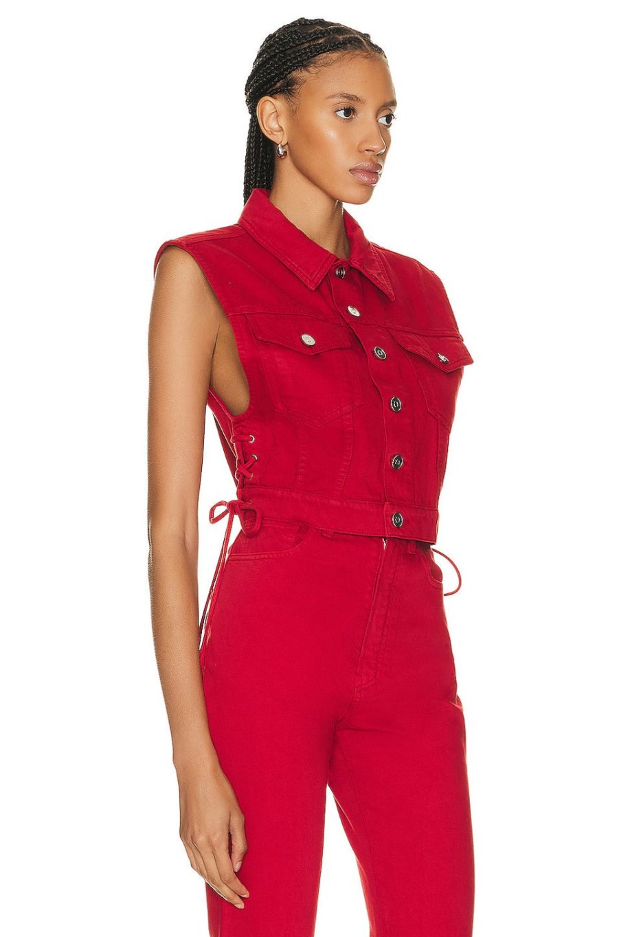 Women ALAÏA Jackets & Coats | Eyelet Vest Rouge Alaia