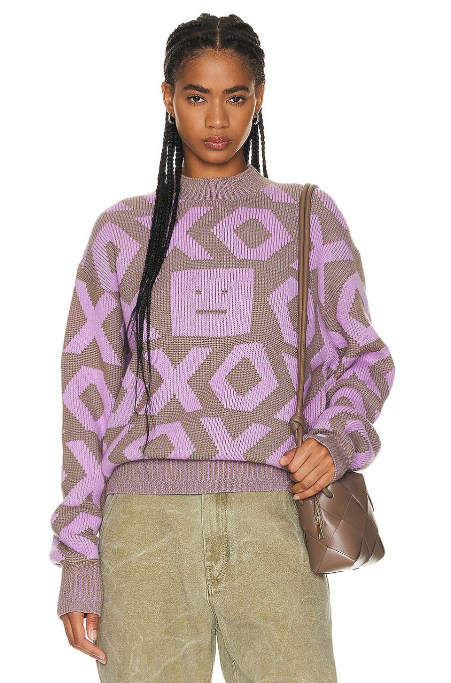 Women Acne Studios Sweaters & Knits | Face Sweater Khaki Beige & Smoky Purple