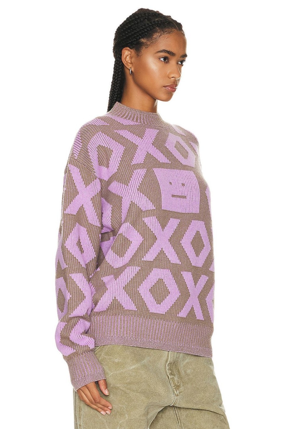 Women Acne Studios Sweaters & Knits | Face Sweater Khaki Beige & Smoky Purple