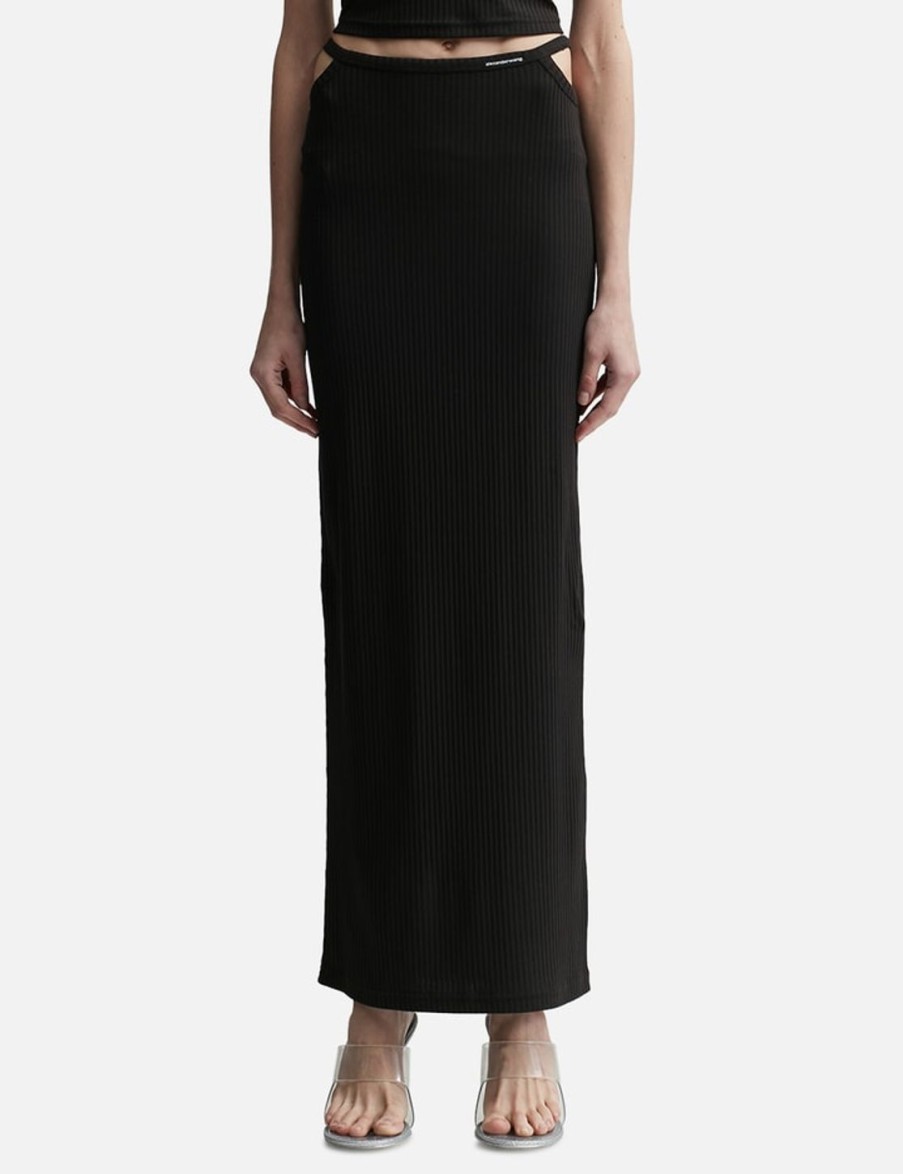 Women T By Alexander Wang Skirts | G-String Rib Knit Cotton Jersey Skirt Black