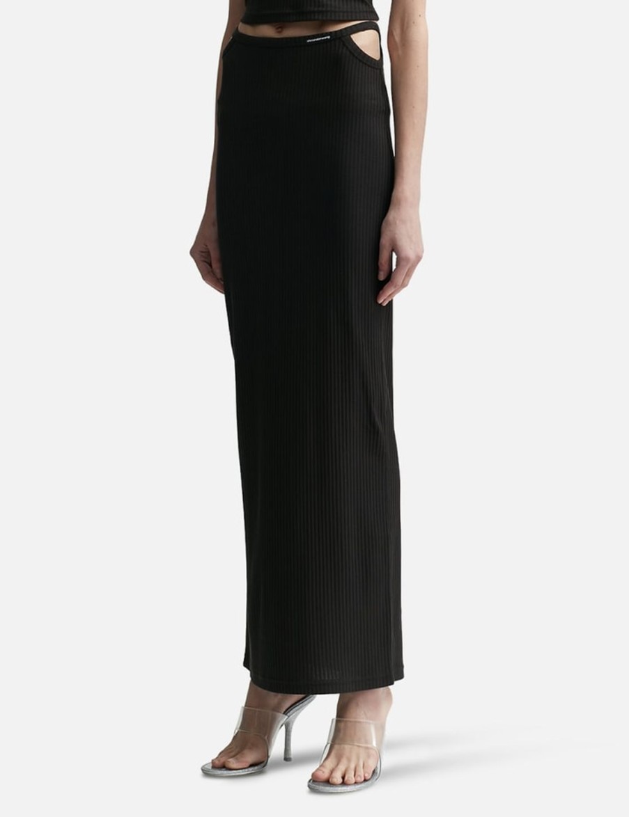 Women T By Alexander Wang Skirts | G-String Rib Knit Cotton Jersey Skirt Black