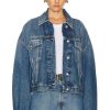 Women Acne Studios Jackets & Coats | Oversized Cropped Denim Jacket Mid Blue