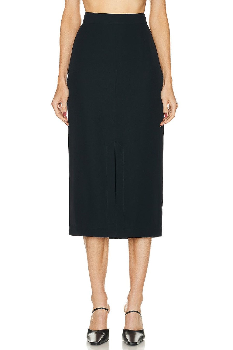 Women Toteme Skirts | Front Split Satin Midi Skirt Navy