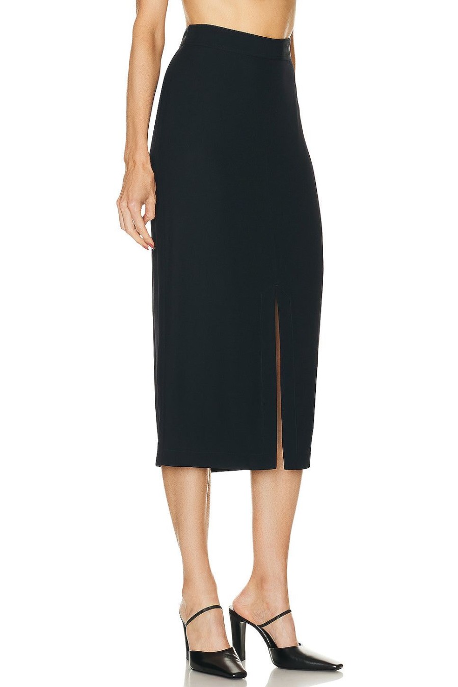 Women Toteme Skirts | Front Split Satin Midi Skirt Navy